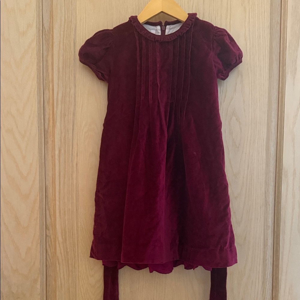 Girls Velvet Burgundy A-Line Dress with Pintuck Detail